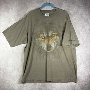 Vintage Hazelwoods T-Shirt Men XXL Brown Wolf Colorado Nature Graphic USA Forest